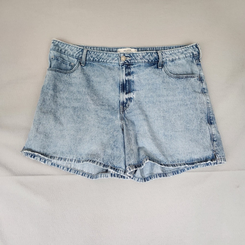 Hollister High Rise Denim Shorts Light Acid Wash Frayed Raw Hem Plus Size 20